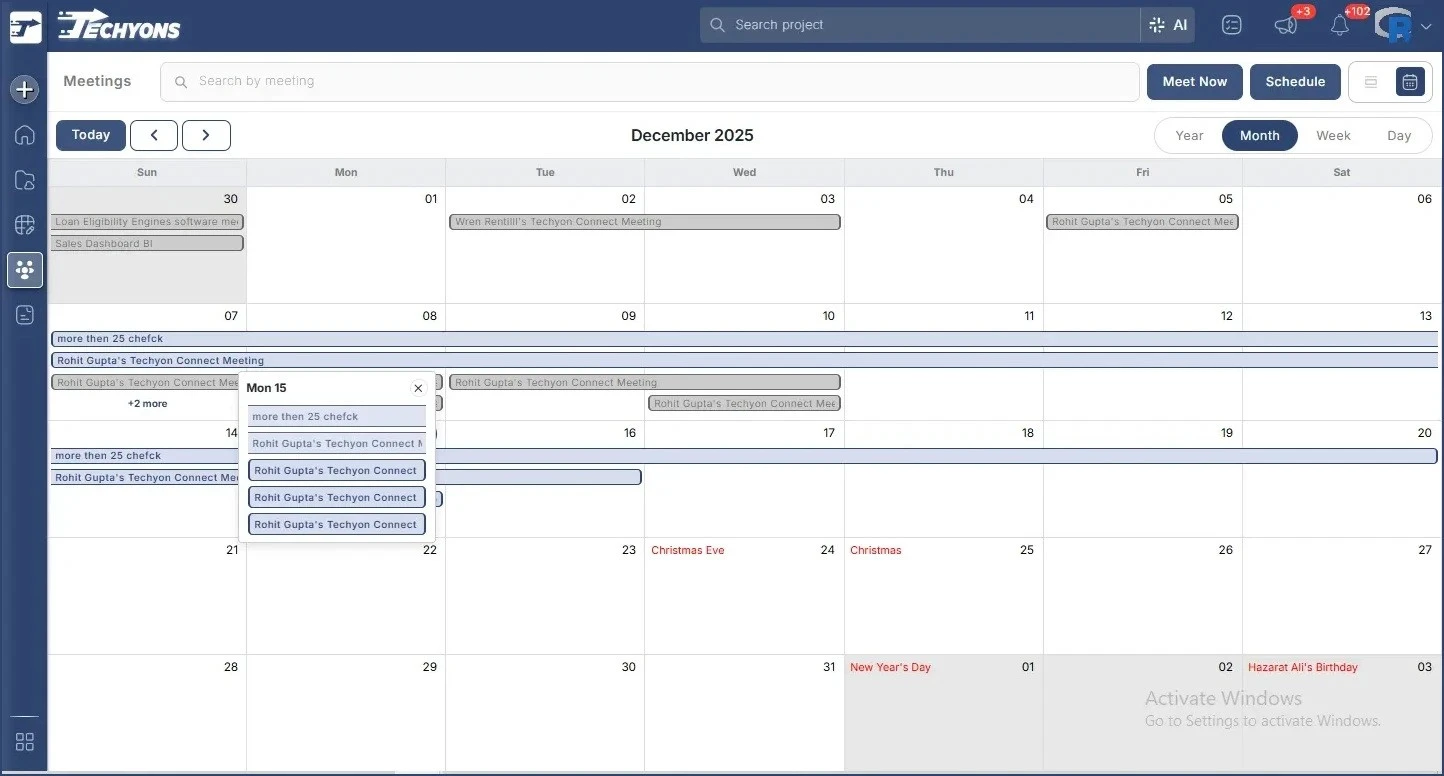  Techyons Meetings Calendar View