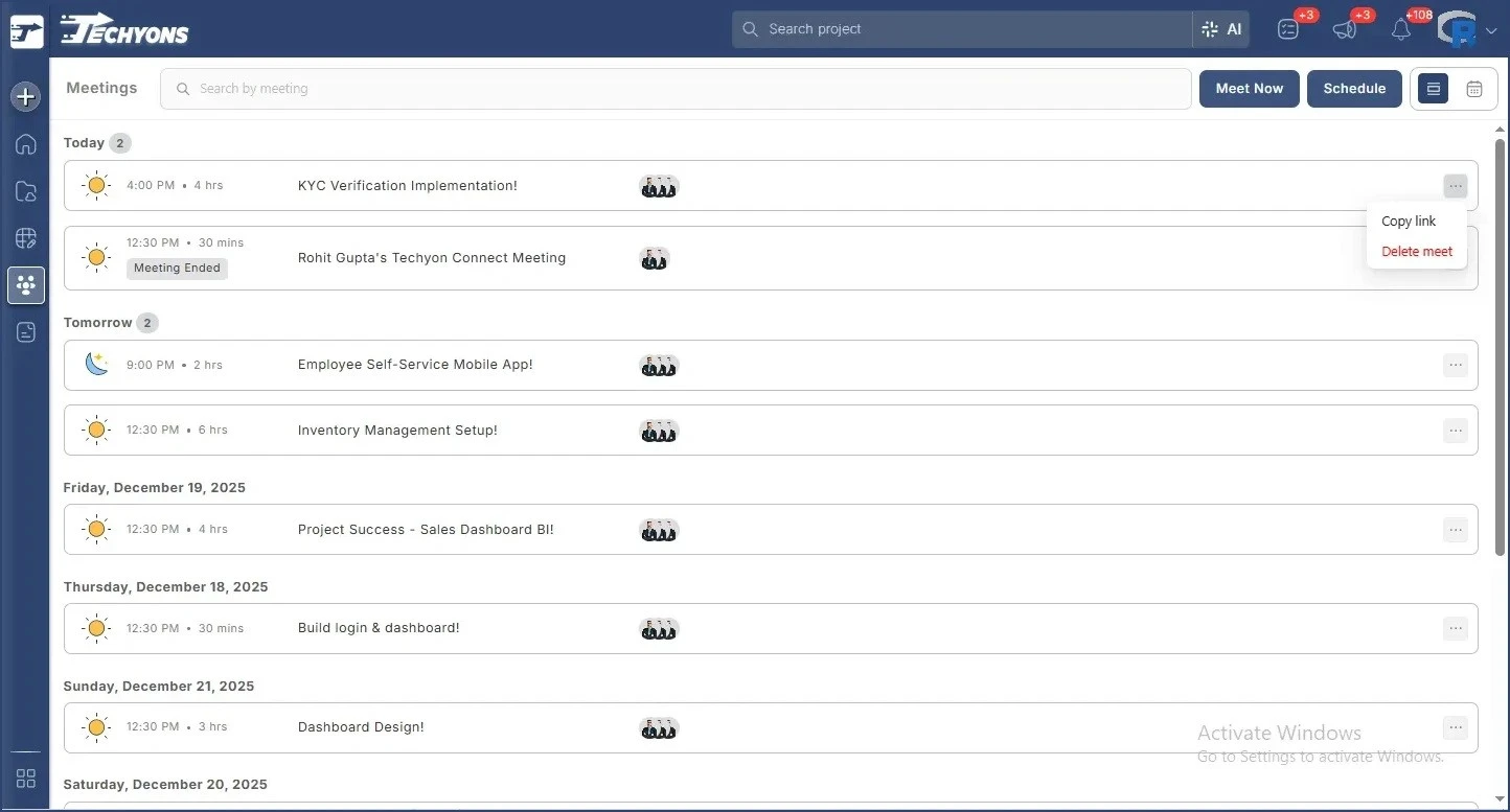  Techyons Meetings List View